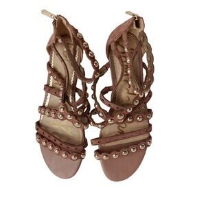 Sam Edelman gold studded brown leather‎ Gladiator Sandal 7.5